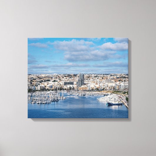 Diavoorhaven met moderne gebouwen en boten canvas afdruk (Voorkant)