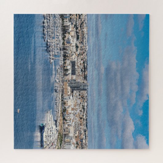 Diavoorhaven met moderne gebouwen en boten legpuzzel (Horizontaal)