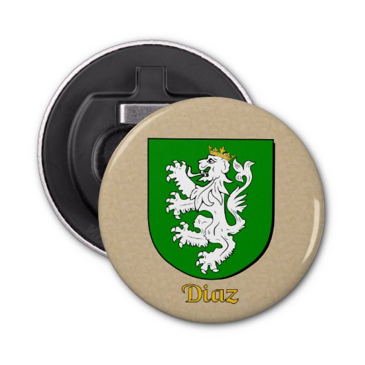 Diaz Heraldic Arms op perkament stijl terug Button Flesopener (Voorkant)