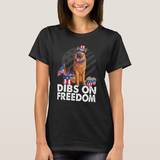 Dibs on Freedom German shepherd 4th of July US Fla T-shirt (Voorkant)