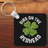 Dibs op de roodharige St Patrick's Day Shamrock Sleutelhanger (Voorkant)