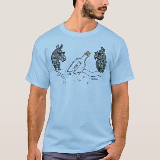 Dibs & Parrot met een drankfles T-Shirt (Voorkant)