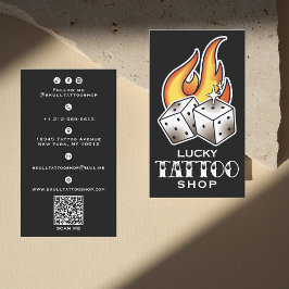  Dice and Flames Tattoo Shop Bold Visitekaartje