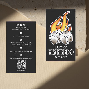 Dice and Flames Tattoo Shop Bold Visitekaartje