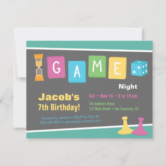 Dice Board Game Night Birthday Party Uitnodigingen (Voorkant)