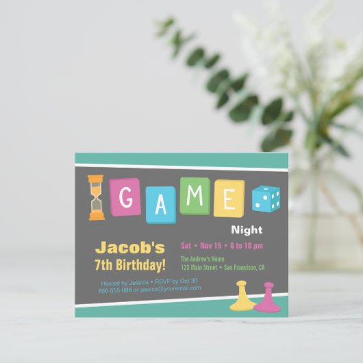 Dice Board Game Night Birthday Party Uitnodigingen (Staand voorkant)