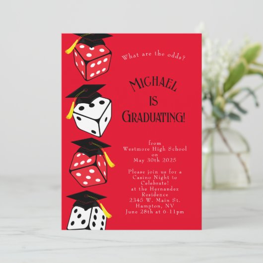 Dice Casino Gambling Graduparty Invitation Kaart (Staand voorkant)