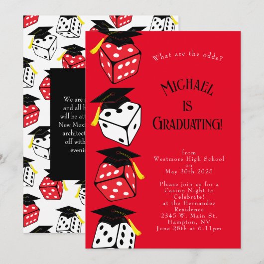 Dice Casino Gambling Graduparty Invitation Kaart (Voorkant / Achterkant)