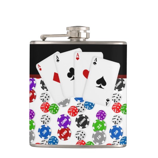 Dice Chips en Aces Poker Heupfles (Voorkant)