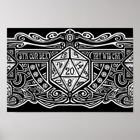 Dice Deco D20 voor donkere objecten Poster (Voorkant)