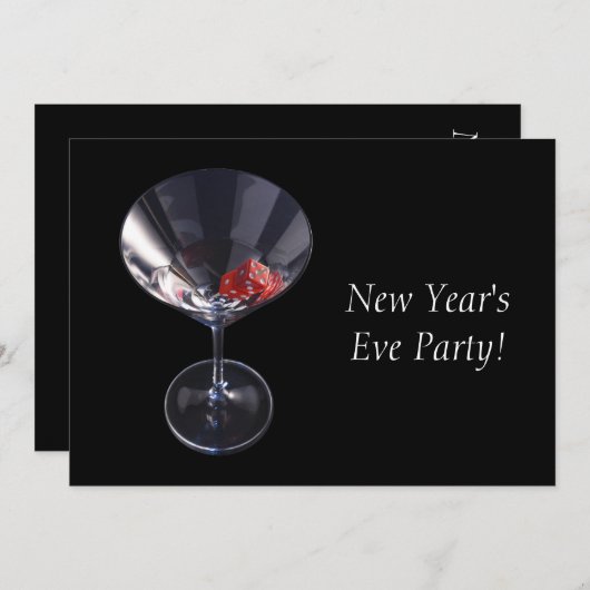Dice Glass Party Time New Year's Eve Invitation Kaart (Voorkant / Achterkant)