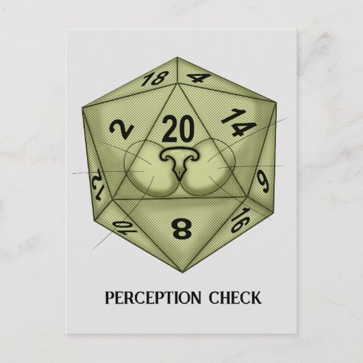 Dice. Kat. D20 perceptiecontrole Briefkaart (Voorkant)