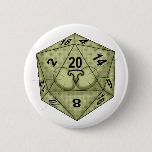 Dice. Kat. D20 perceptiecontrole Ronde Button 5,7 Cm