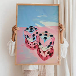 Dice Painting, muurprint – levendige blauwe roze k Poster