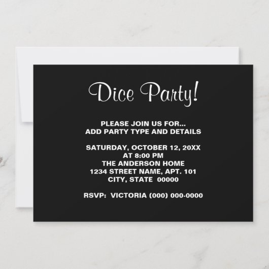 Dice Party Invitation Kaart (Achterkant)
