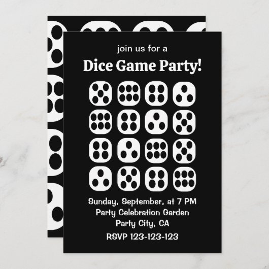 Dice Roll Game Party Kaart (Voorkant / Achterkant)