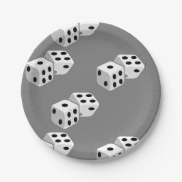 Dices op grijs patroon papieren bordje