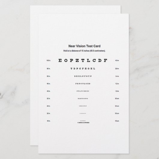 Dicht gezichtsvermogen Test Card Visual Acuity Exa Briefpapier (Voorkant / Achterkant)