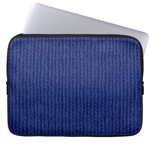 Dichtbij blauwe gebreide wol laptop sleeve (Voorkant)