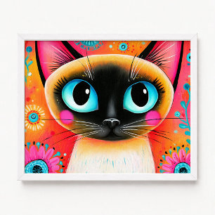 Dichtbij roze en oranje Siamees kat schilderij Poster