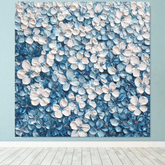 Dichte blauwe bloem abstracte wandkunst canvas afdruk (Insitu (Houten vloer))