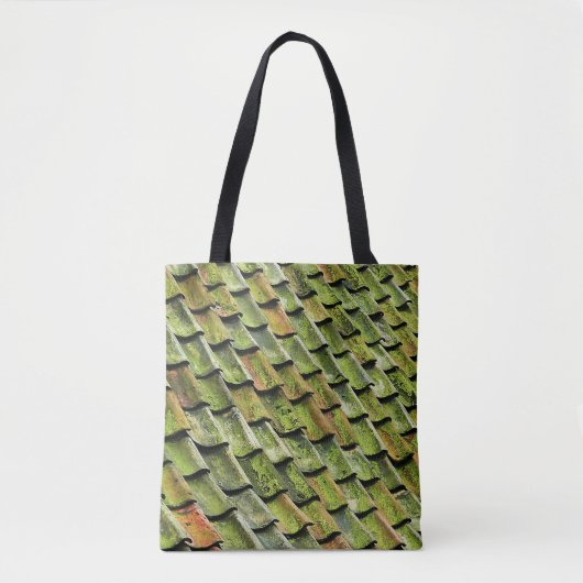 Dichte foto van het groene dakje tote bag (Voorkant)