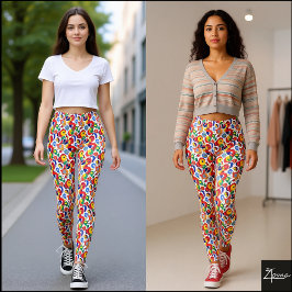 Dichte Retro Primaire Kleur Abstracte Krabbel Leggings