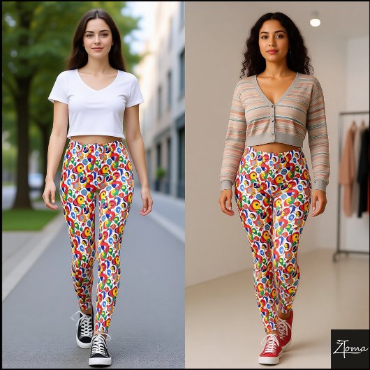 Dichte Retro Primaire Kleur Abstracte Krabbel Leggings