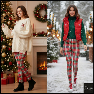 Dichte Rood Groene Kerst Plaid Textuur Leggings