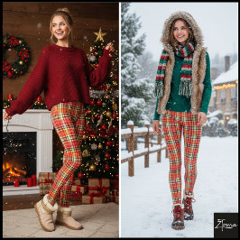 Dichte Sinaasappel Rode Festive Tartan Plaid Leggings