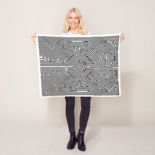 Dichte Zwart-Wit Geometrische Abstracte Patroon F Fleece Deken