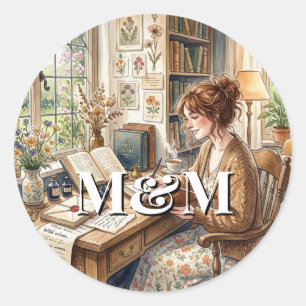 Dichter Esthetisch, Monogram Waterverf Whimsical G Ronde Sticker