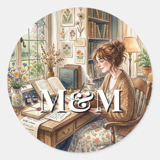 Dichter Esthetisch, Monogram Waterverf Whimsical G Ronde Sticker (Voorkant)