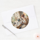 Dichter Esthetisch, Monogram Waterverf Whimsical G Ronde Sticker (Envelop)