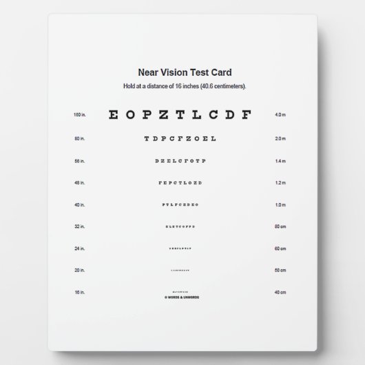 Dichtnabij gezichtstest Kaart gezichtsscherpte Fotoplaat (Voorkant)