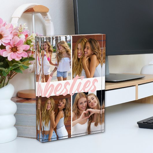 Dichtste Vrienden Roze Borstel Schrift Collage Fotoblokken