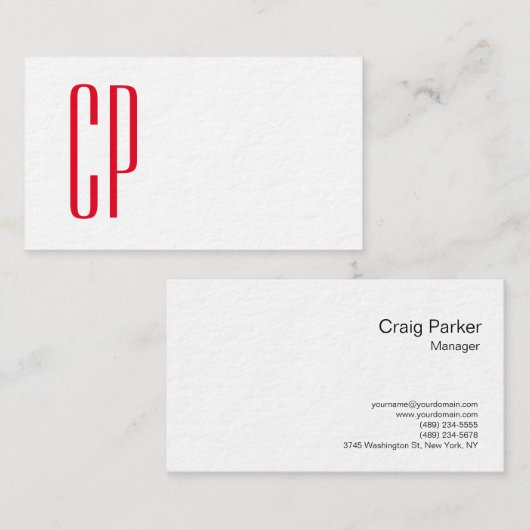 Dick Modern White Monogram Professional Plain Visitekaartje (Voorkant / Achterkant)