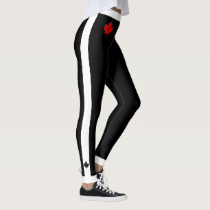 Dick Waistband Canada Maple Leaf op Black & White Leggings