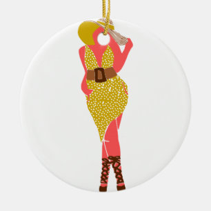 Dick Woman in een Polka Dot Dress Keramisch Ornament