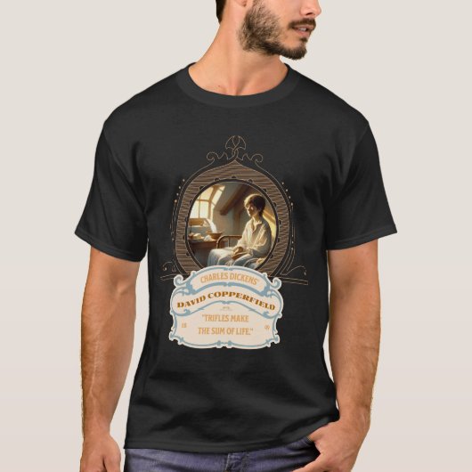 Dickens' Copperfield Quote Gold Blue Tee T-shirt (Voorkant)