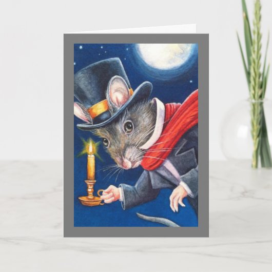 Dickens Kerst Scrooge Muis Watercolor Kunst Kaart (Voorkant)