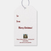 Dickens kerstboomtrimende muis kunst cadeaulabel (Achterkant)