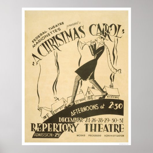 Dickens Kerstcarol 1938 WPA Poster (Voorkant)