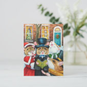 Dickens kerstCaroling Mice Waterverf Art Briefkaart (Staand voorkant)