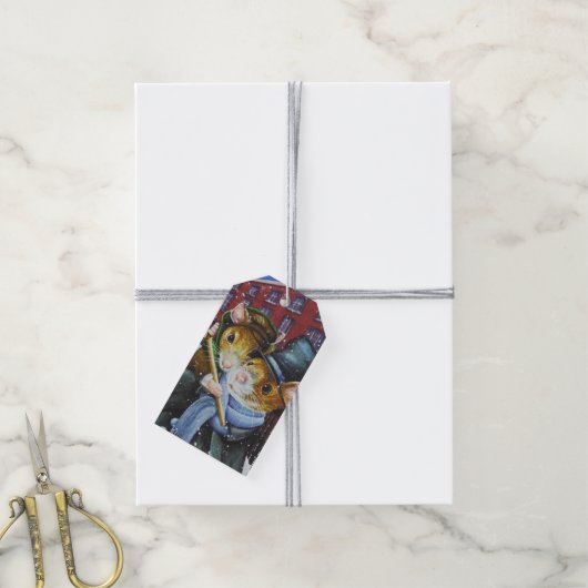 Dickens Kerstkerst Carol Waterverf Art Cadeaulabel (Met Touw)