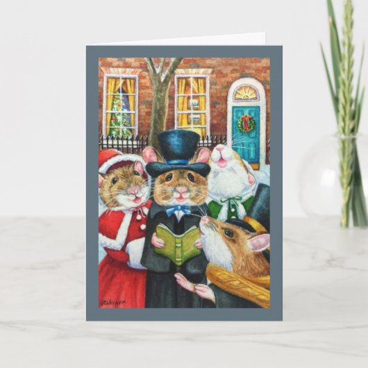 Dickens Kerstliedjes zingende Muizen Aquarel Kunst Kaart (Voorkant)