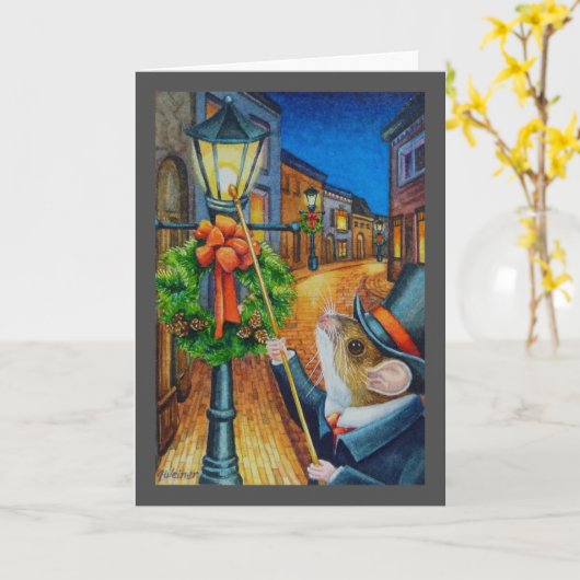 Dickens Kerstmis Lantaarnopsteker Muis Waterverf K Kaart (Gele Bloem)