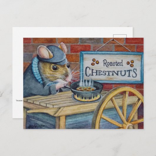 Dickens kerstmuis Roasting Chestnut Art Briefkaart (Voorkant / Achterkant)