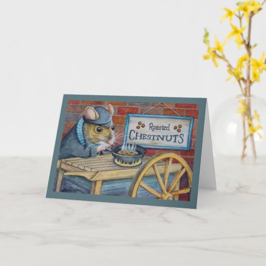 Dickens kerstmuis Roasting Chestnut Art Kaart (Gele Bloem)