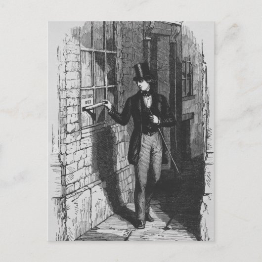 Dickens plaatst zijn eerste literaire briefkaart (Voorkant)